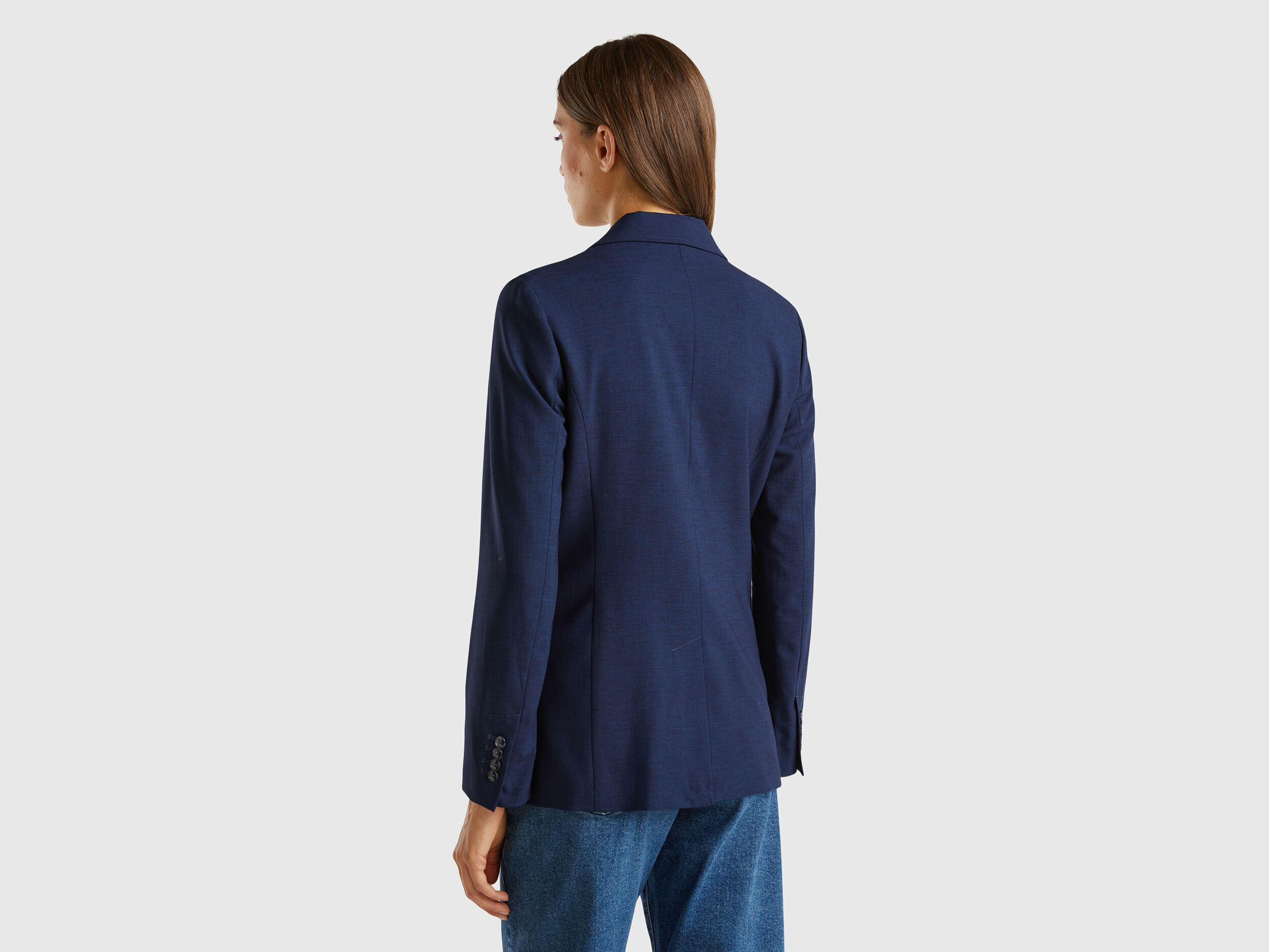 Double-breasted jacket in stretch viscose blend - Dark Blue