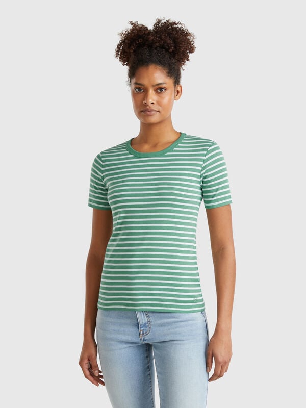 Camiseta a rayas con cuello redondo Mujer