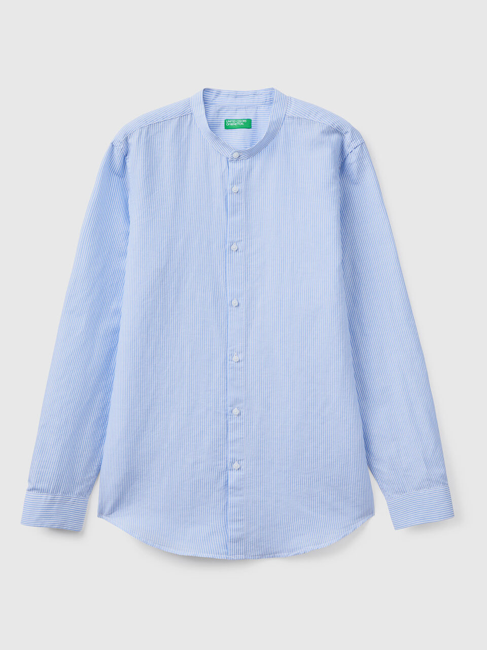 Mandarin collar shirt in linen blend - Sky Blue