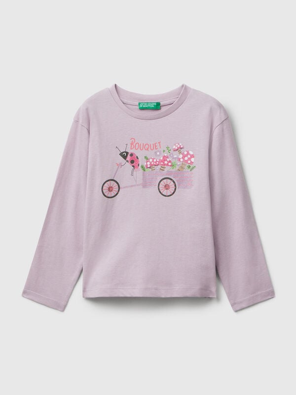 Camiseta de algodón con estampado de purpurina Niña