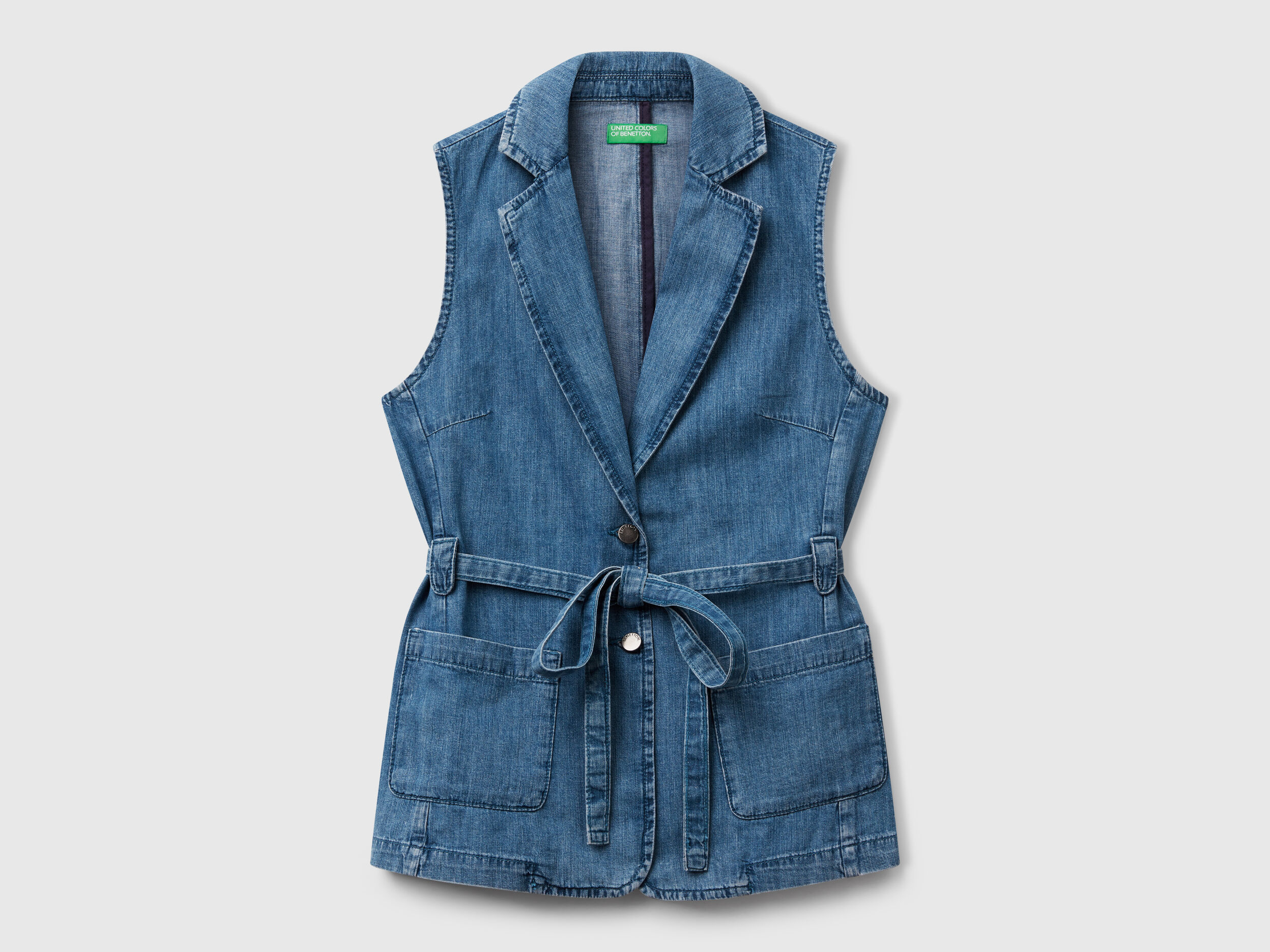 Vest in chambray - Blue | Benetton