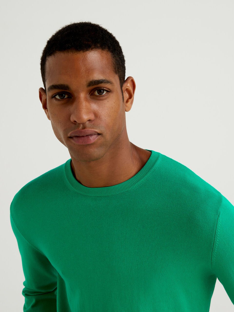 100% cotton crew neck sweater - Green | Benetton