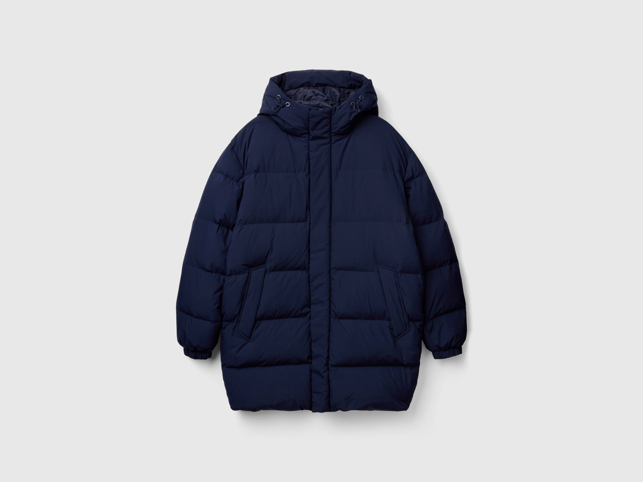 Long puffer jacket with recycled feathers - Dark Blue | Benetton