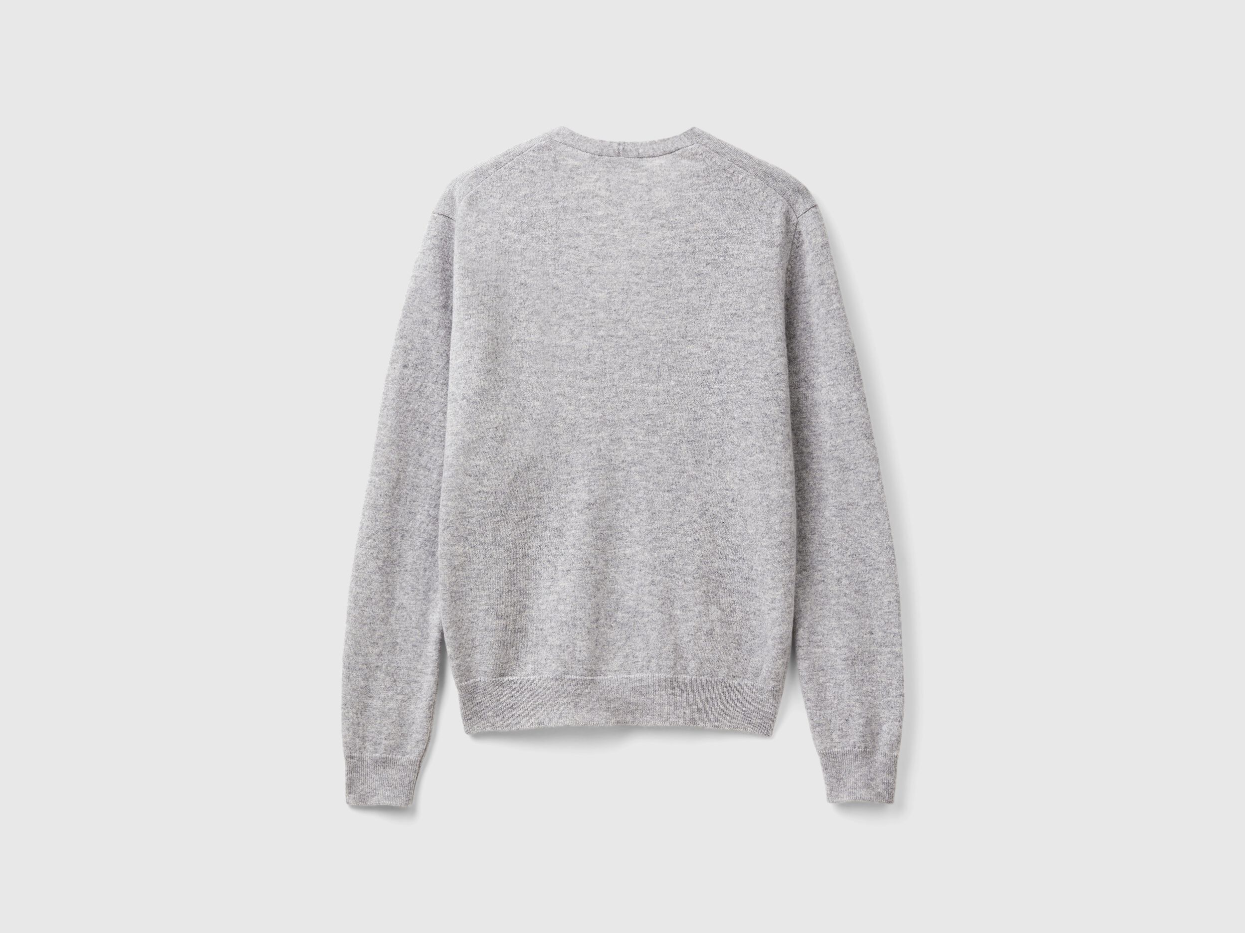 Marl gray V-neck cardigan in pure Merino wool - Light Gray