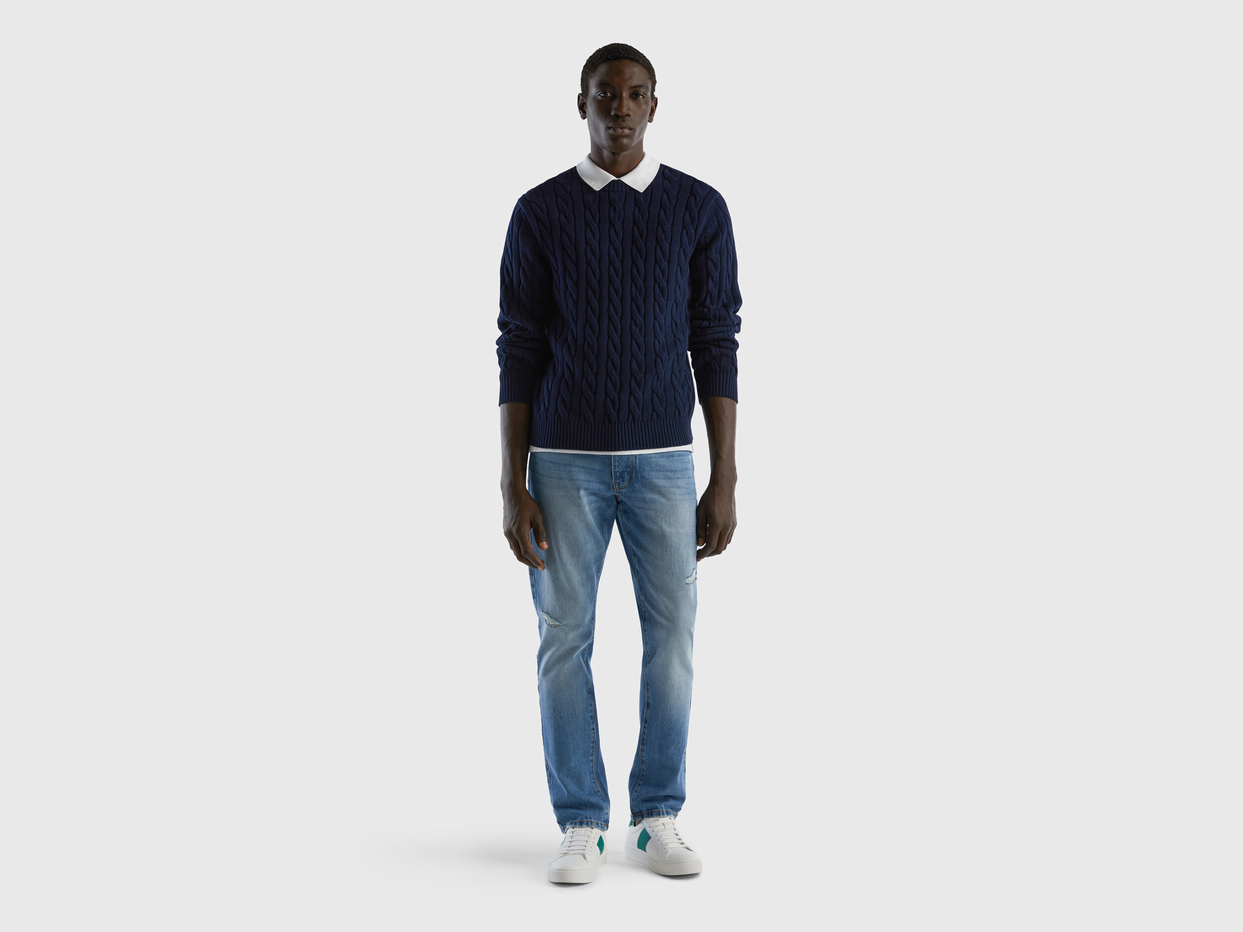 Cable knit sweater Dark Blue Benetton