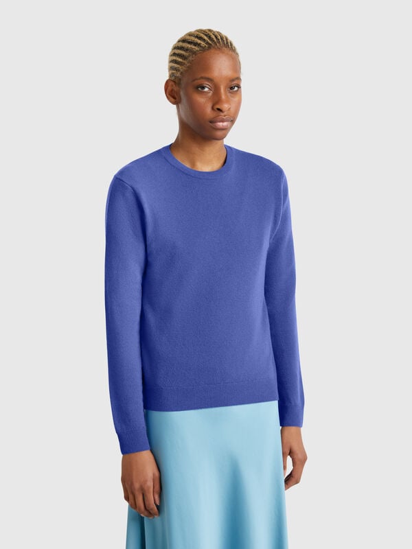 Cornflower blue crew neck sweater in Merino wool Women