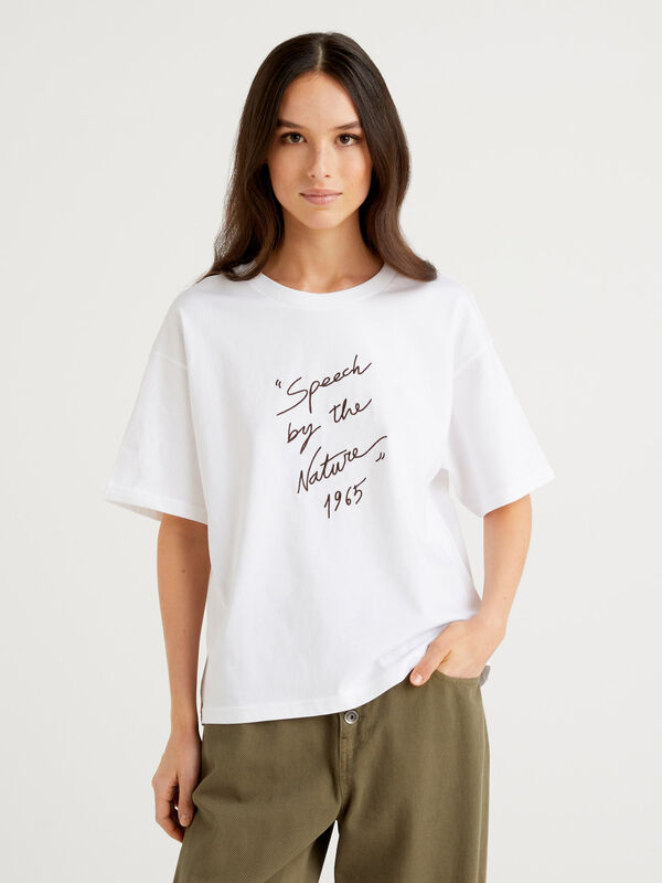 Camiseta de algodón orgánico con bordado Mujer