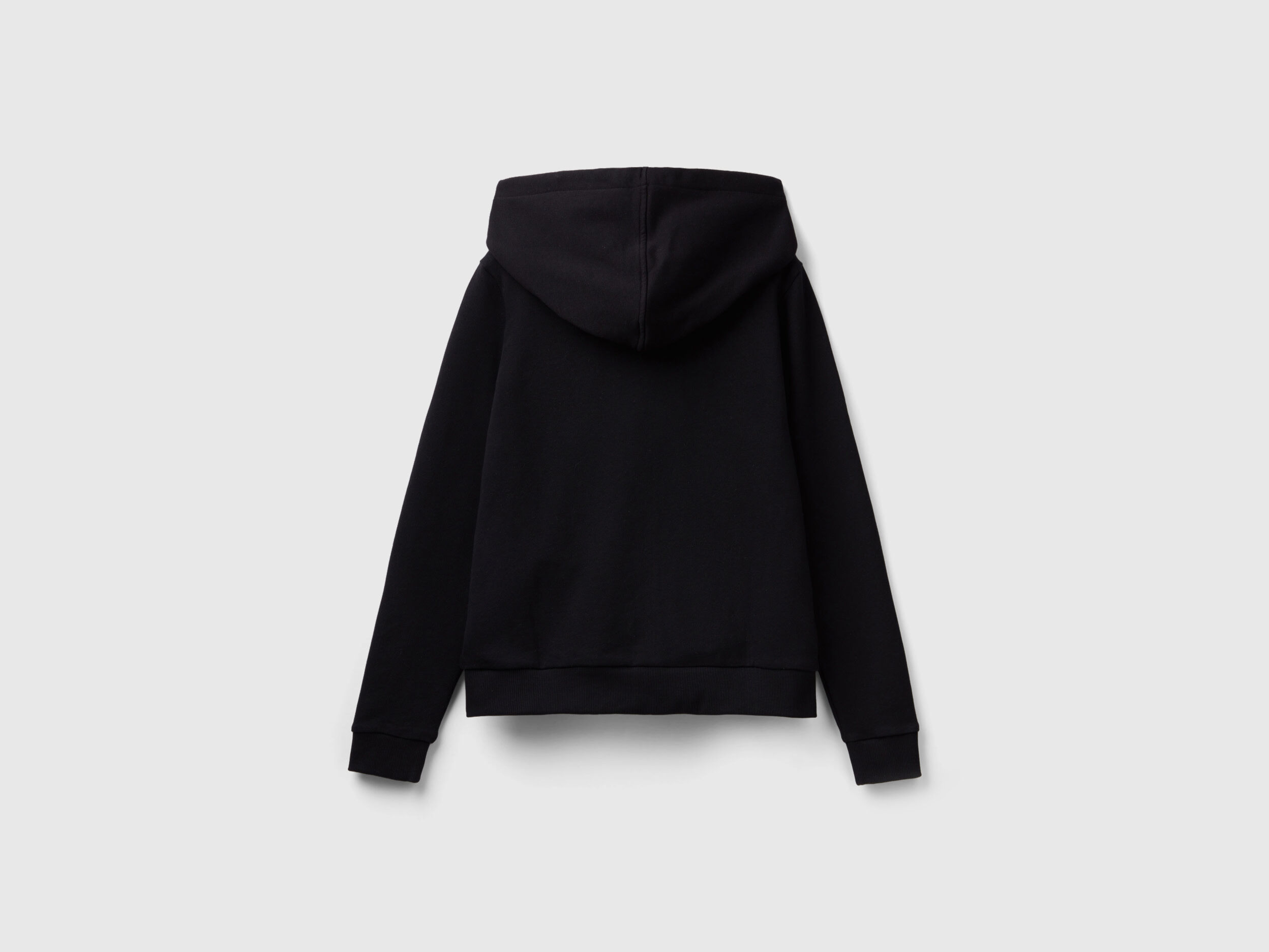 100% cotton sweatshirt with zip and hood - Black | Benetton 100% cotton sweatshirt with zip and hood - Black | Benetton