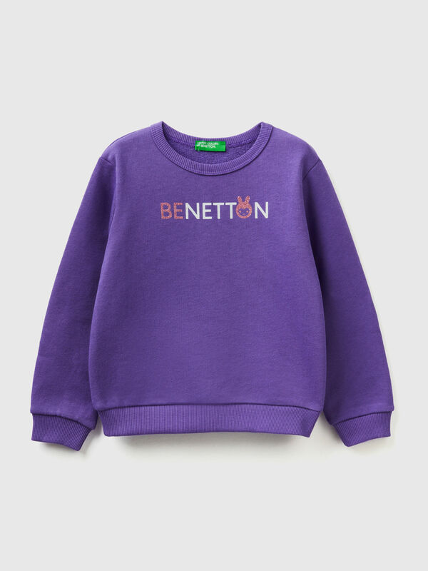 Purple sweatshirt in organic cotton with glittery print