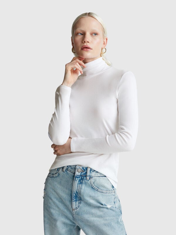 Camiseta de manga larga con cuello alto Mujer