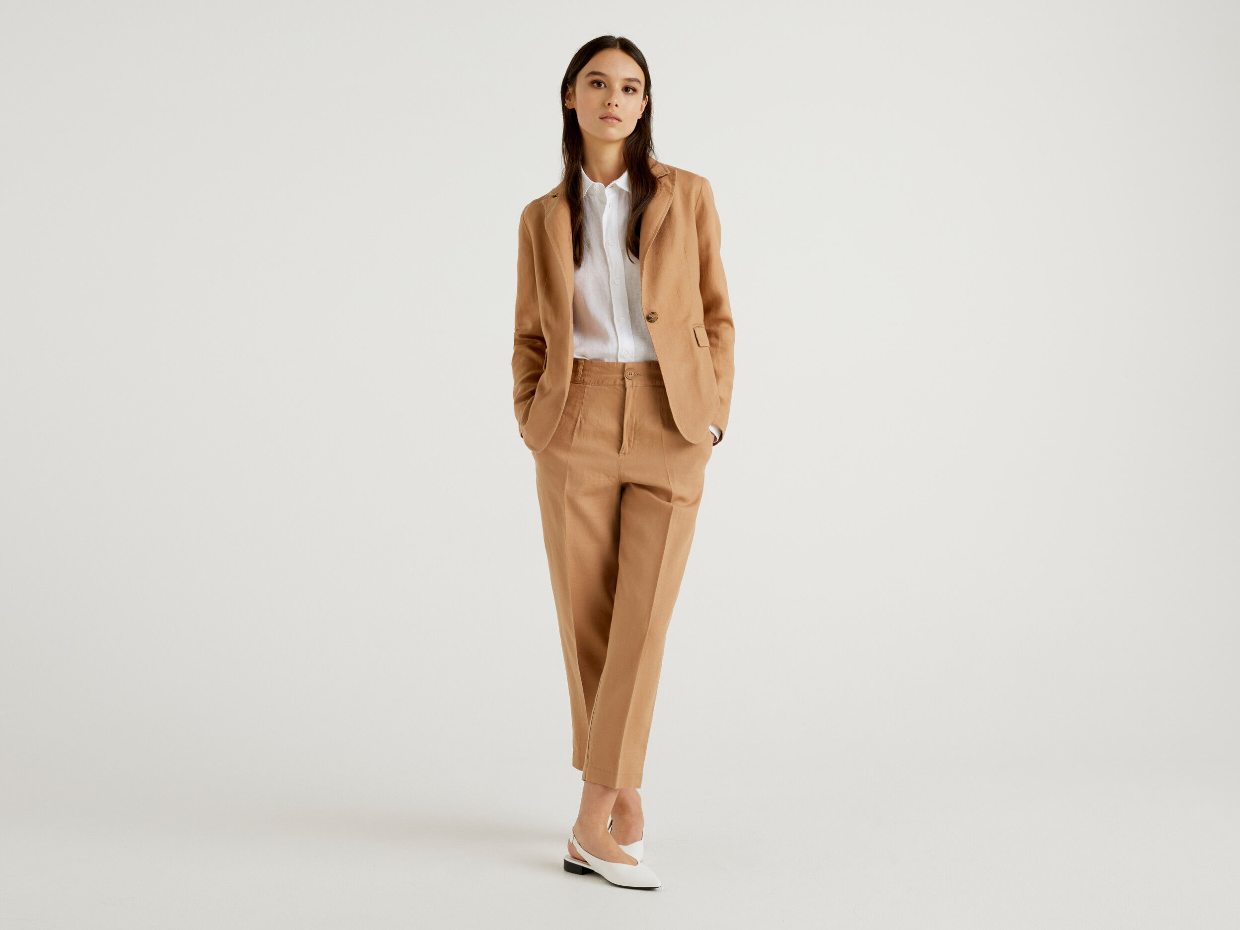 Camel new arrivals linen blazer