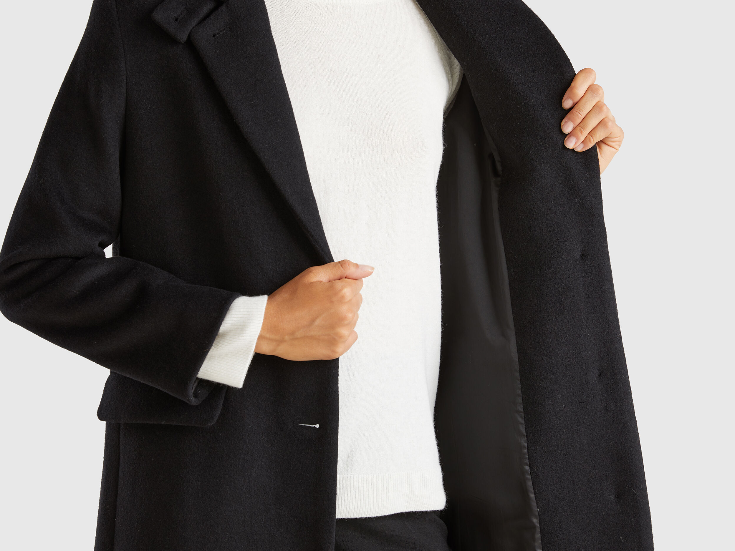 Long lined coat - Black | Benetton