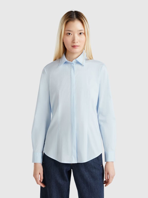 Camisa mezcla de algodón elástico Mujer