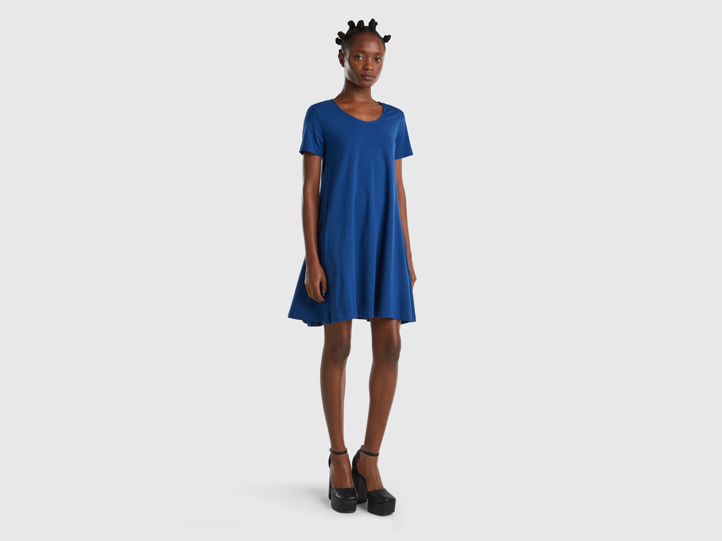Short flared dress Dark Blue Benetton