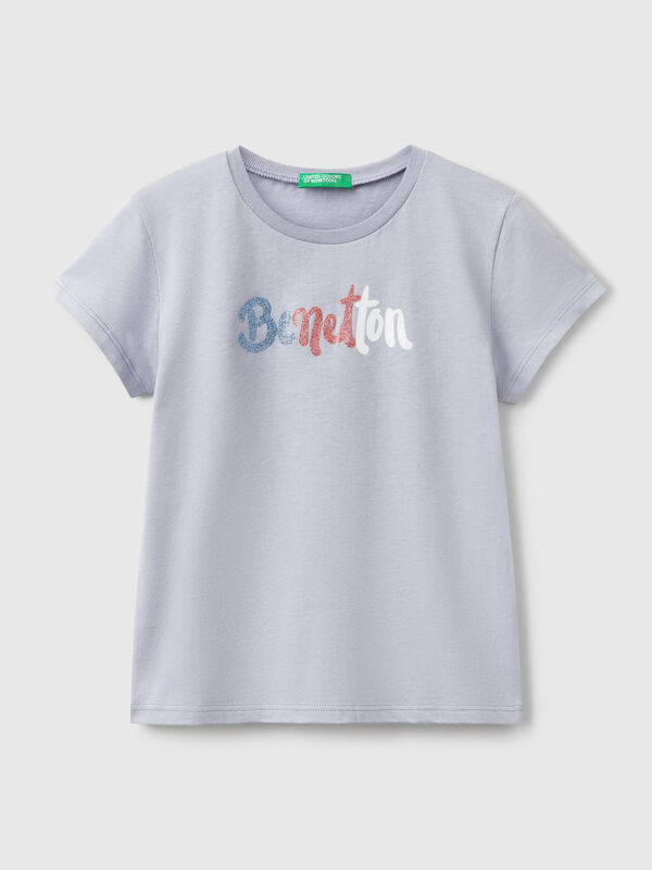 T-shirt with glittery logo in cotton Junior Girl