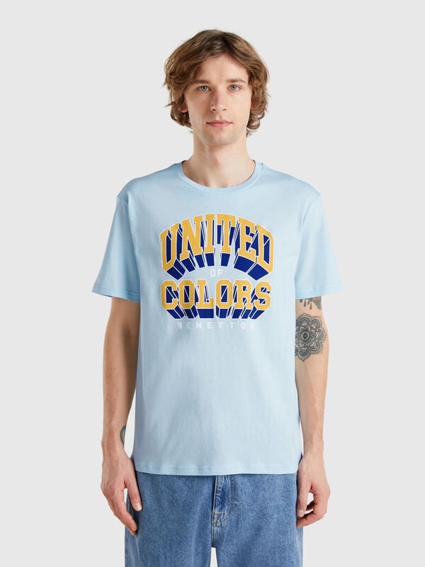Light blue cotton T-shirt with yellow logo Men