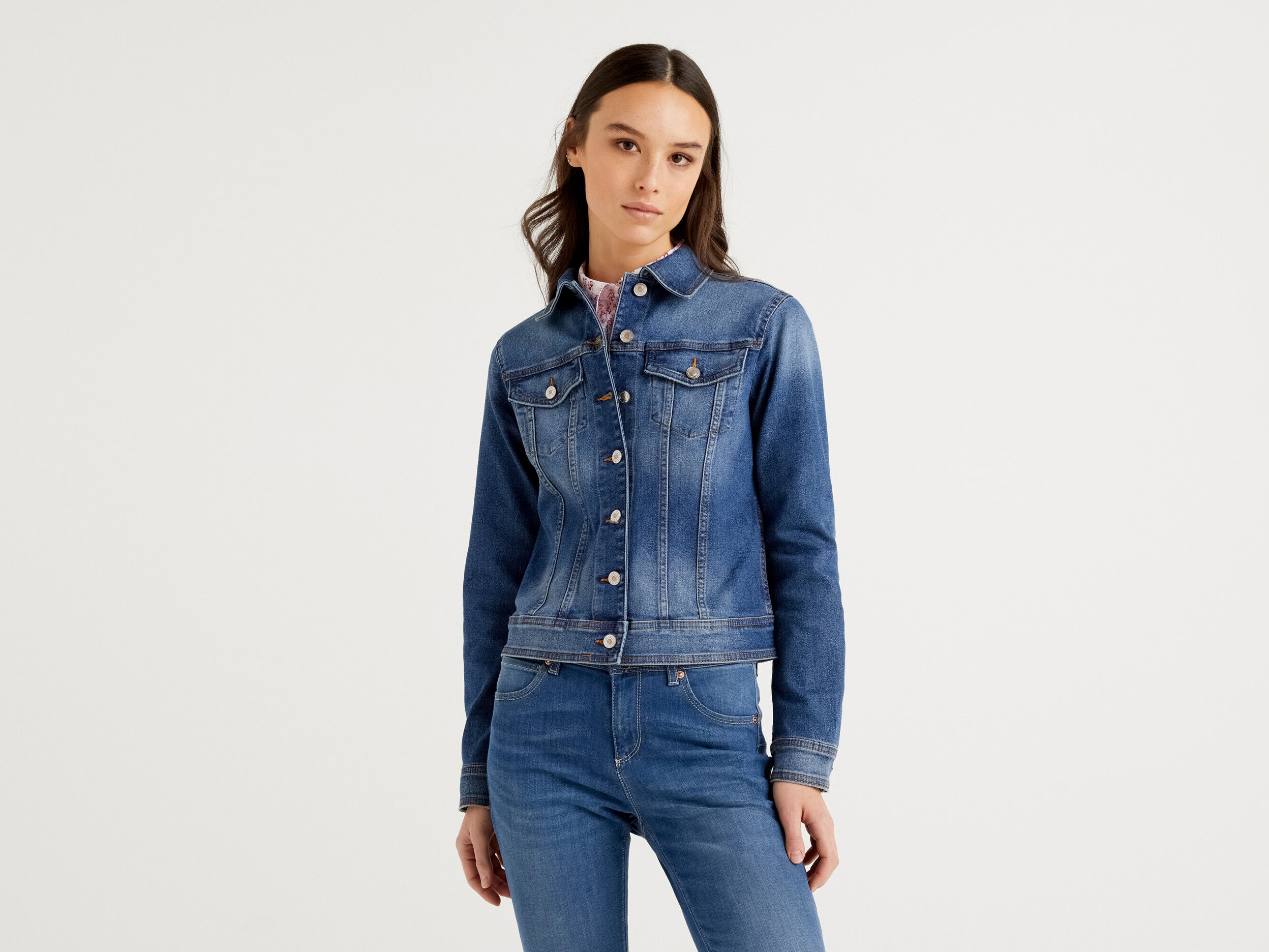 Waisted denim jacket Blue Benetton