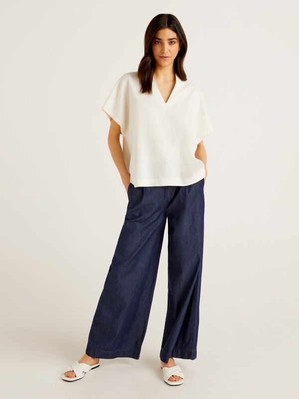 Wide fit trousers in chambray Women