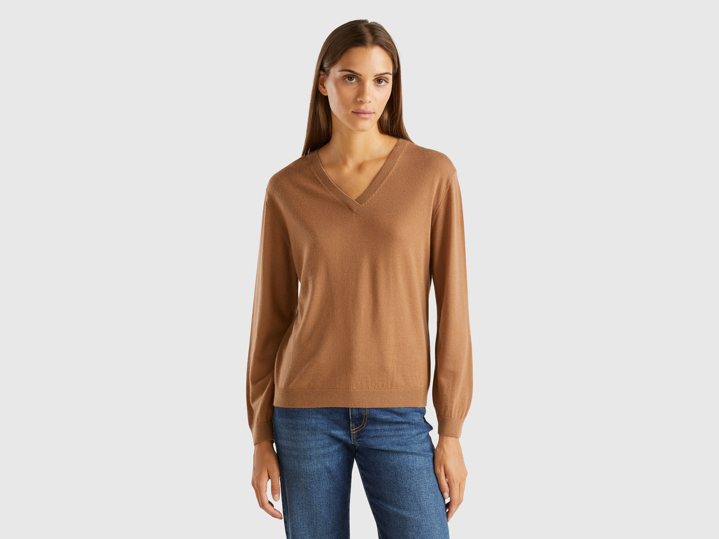 V Neck Merino Wool Sweater Women 2024 Benetton