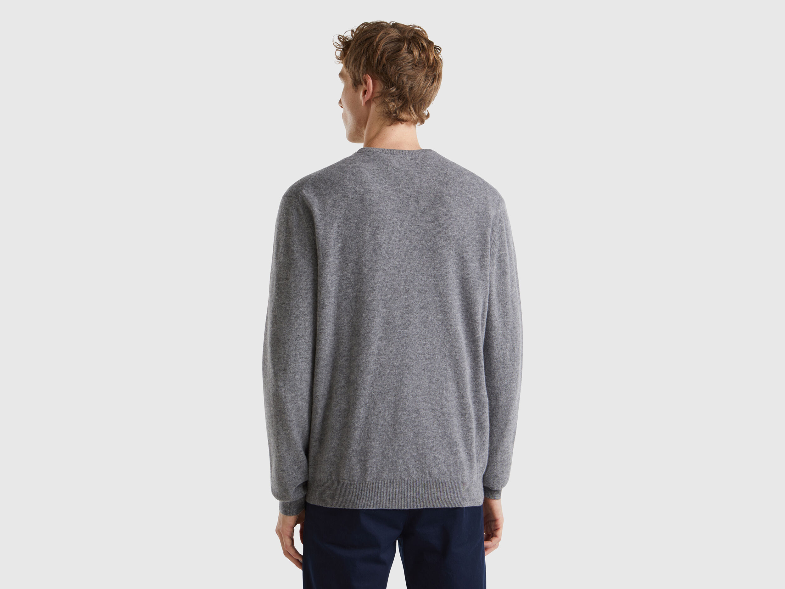 Dark gray V neck sweater in pure Merino wool Dark Gray Benetton