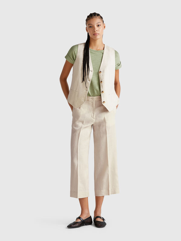 Cropped sweatpants in pure linen Women