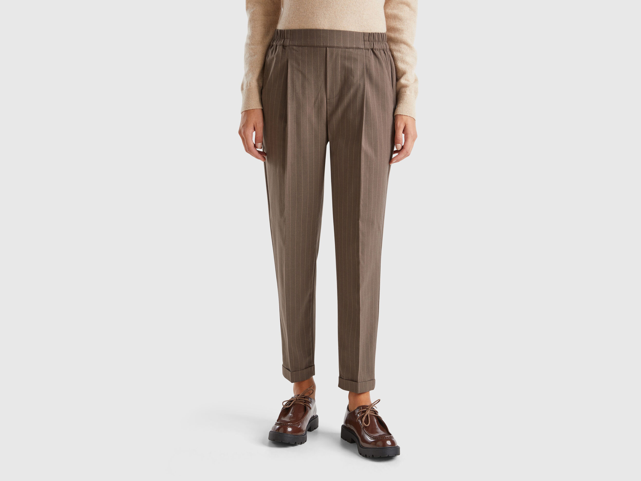 Pinstripe flannel trousers - Dove Gray | Benetton