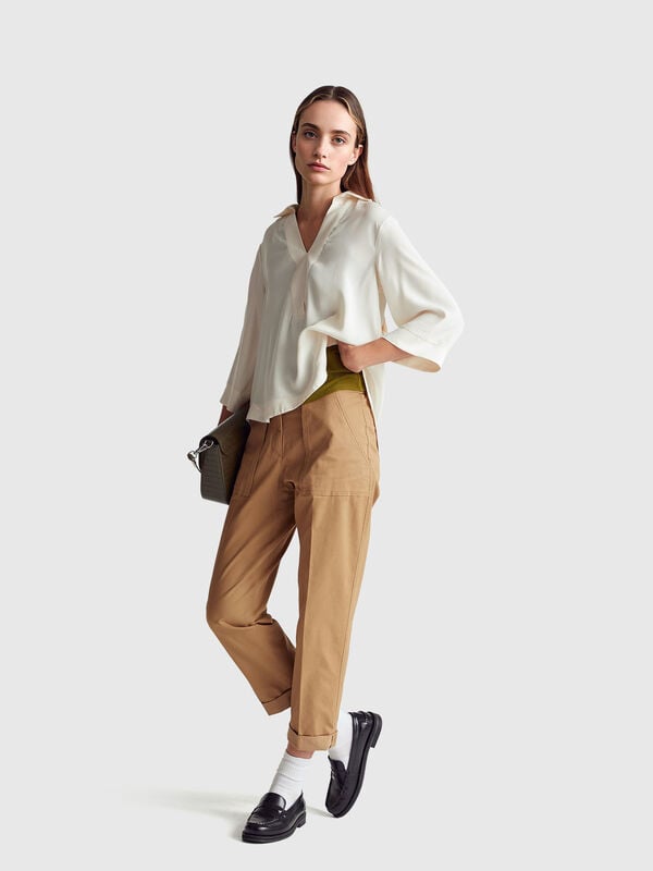 Trousers in stretch cotton with roll-up Women