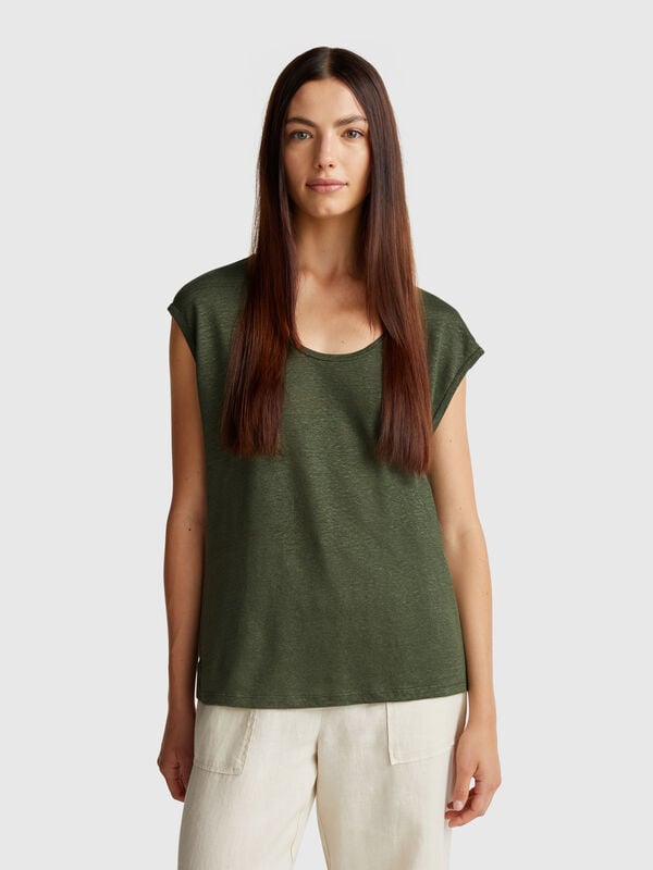 Wide neck t-shirt in pure linen Women