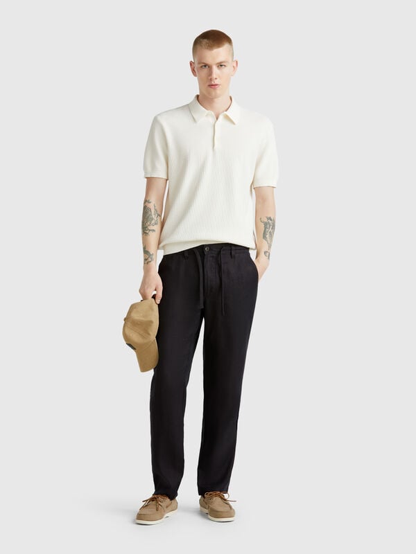 Trousers in pure linen with drawstring Men