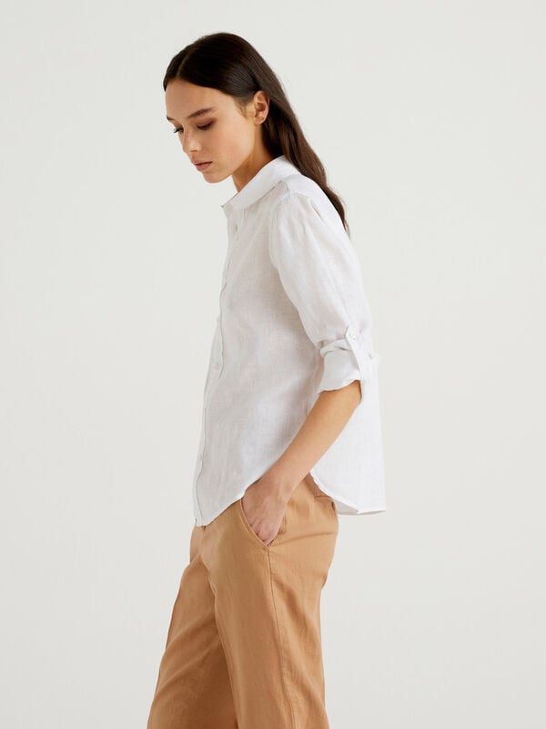Camisa de manga larga de 100% lino Mujer