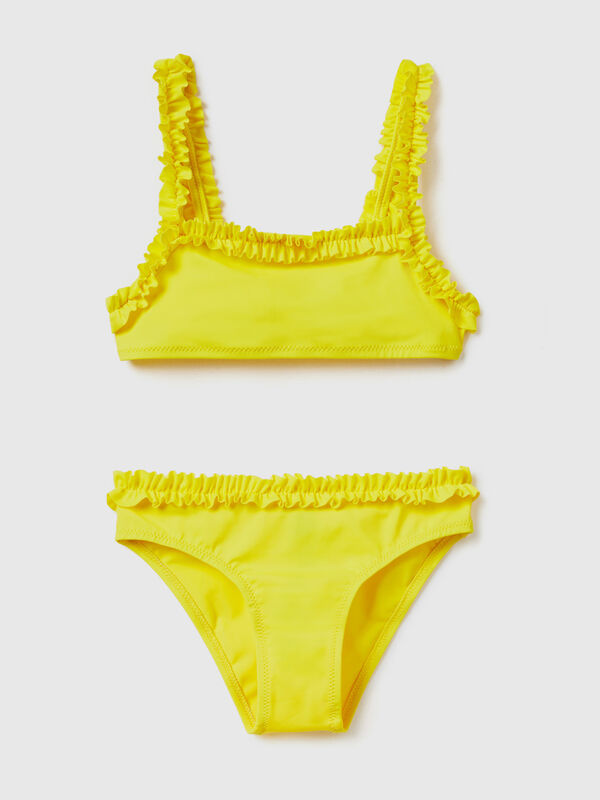 Girls Cherry Print Ruffle Trim Bikini Swimsuit