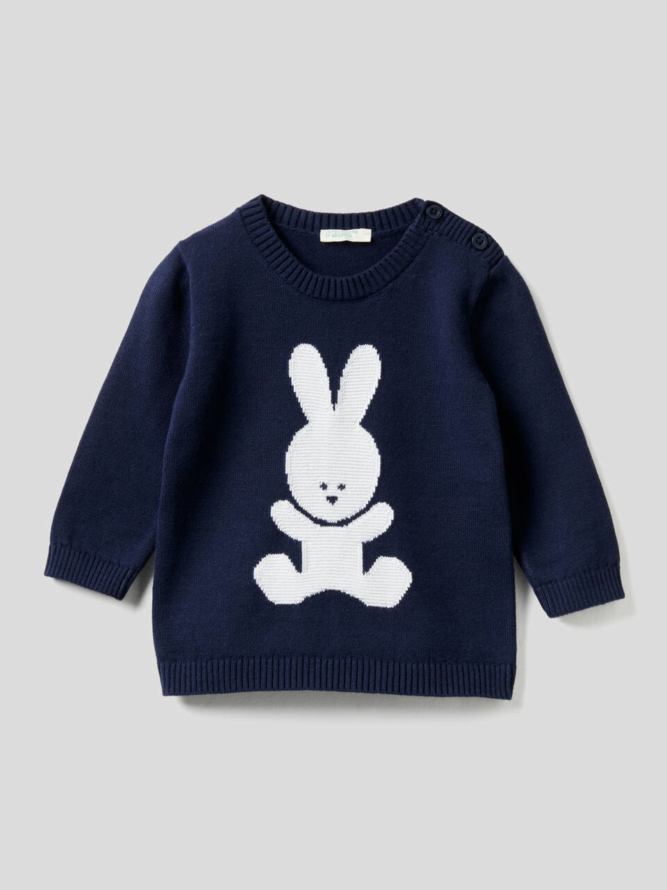 Crew neck 100% cotton sweater with inlay image number null