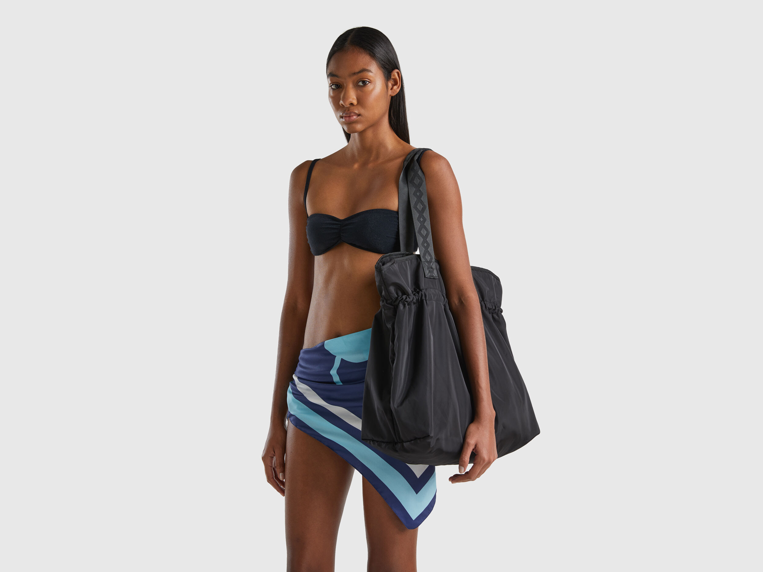 Beach bag with drawstring Black Benetton