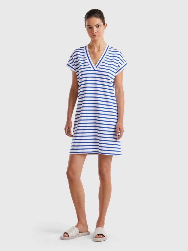 Striped dress with V-neck Women