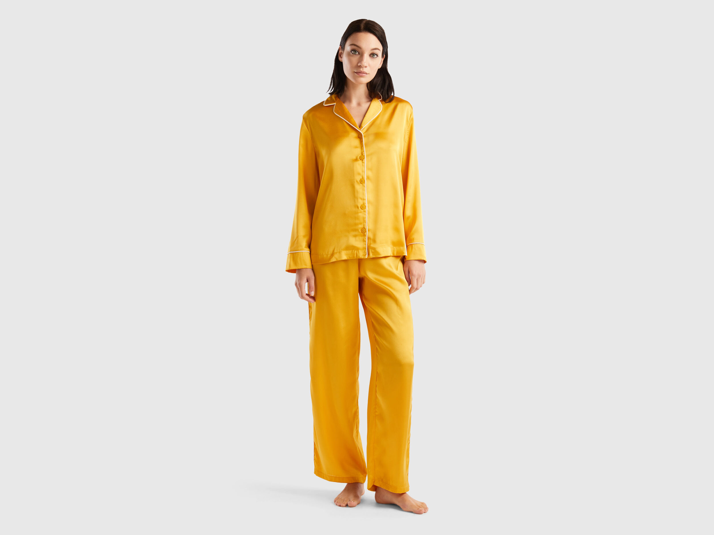 Long satin pyjamas Yellow Benetton