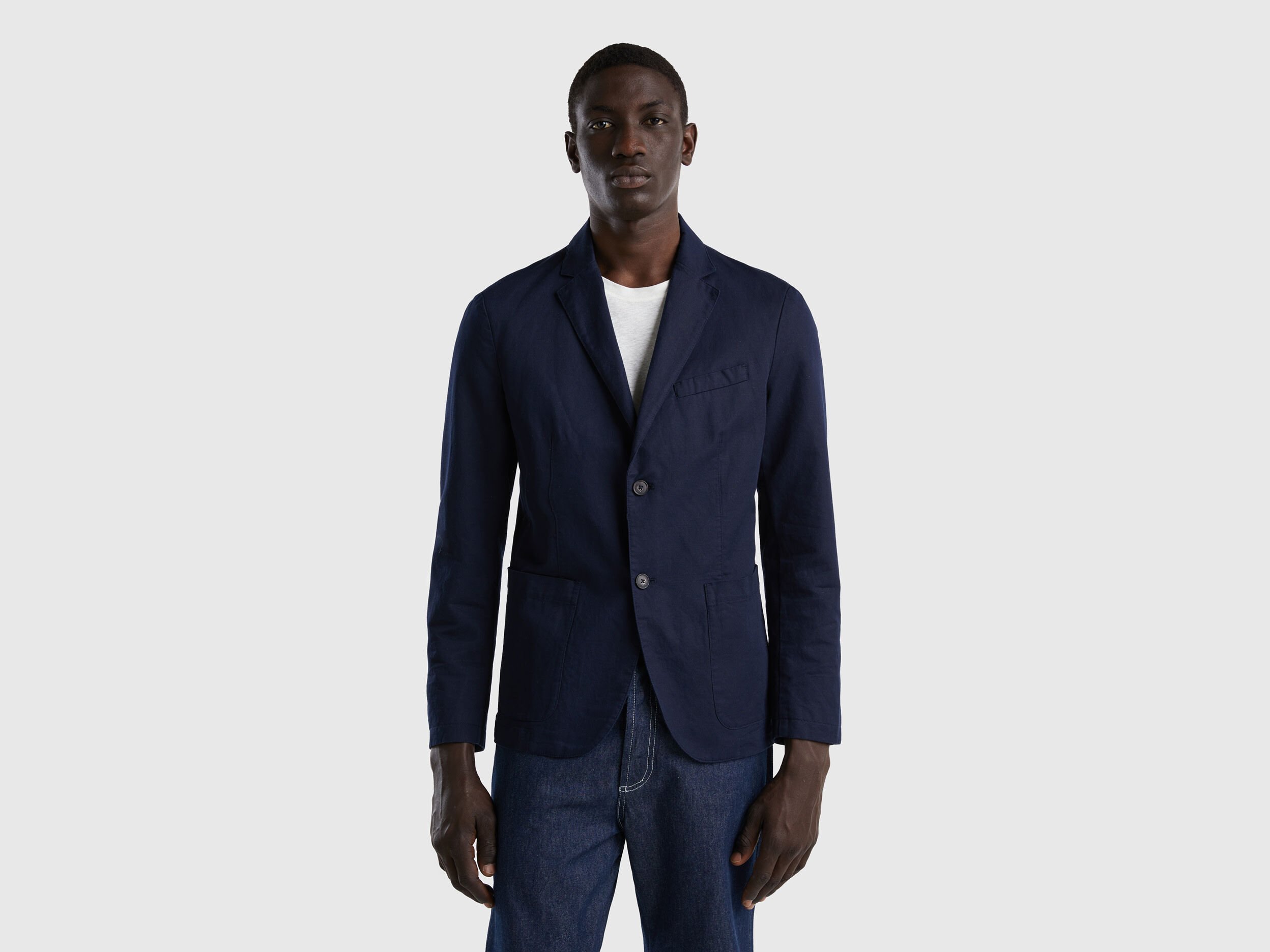 Blazer in linen blend Dark Blue Benetton