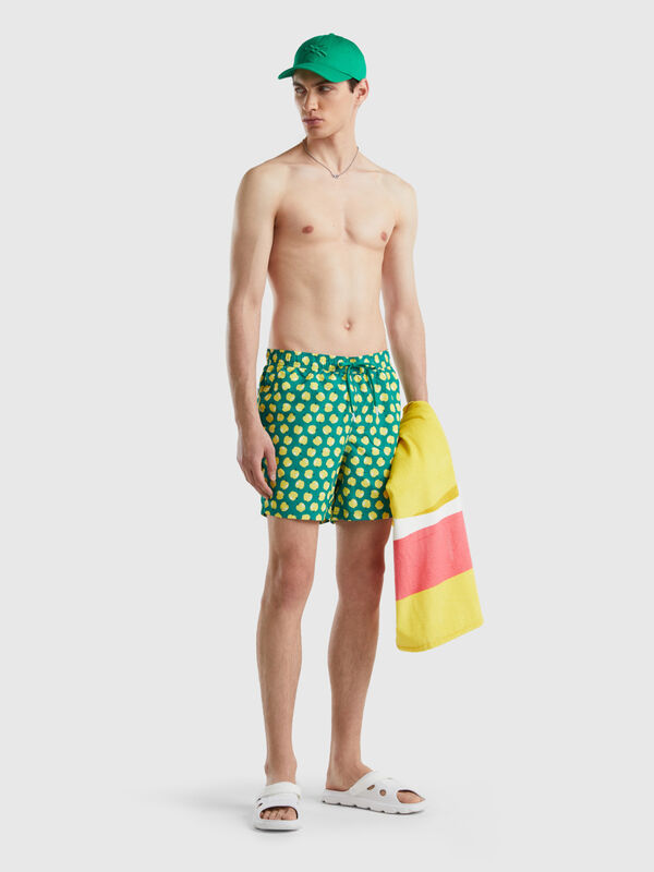 Green swim trunks with apple pattern Men