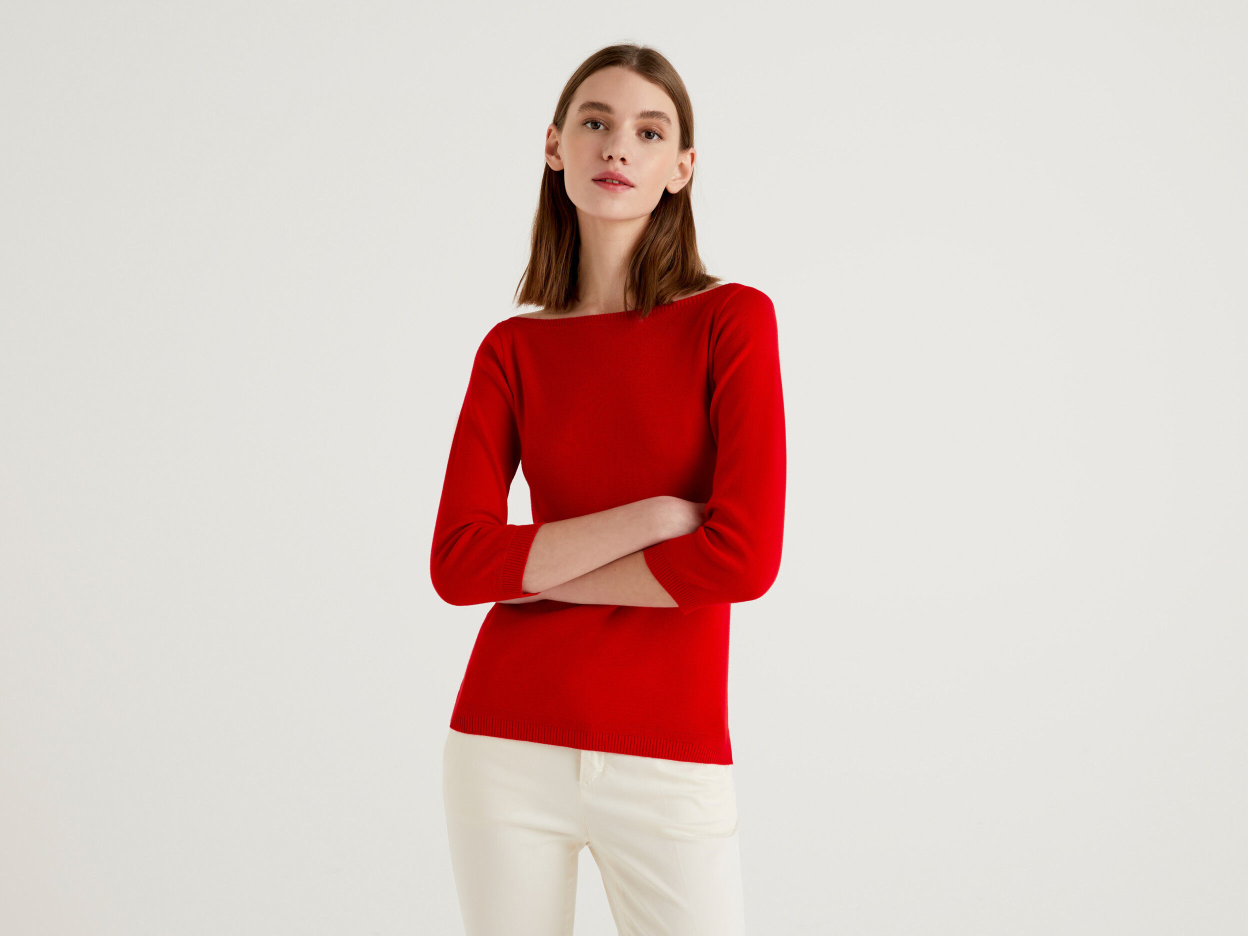 Red boat neck sweater outlet