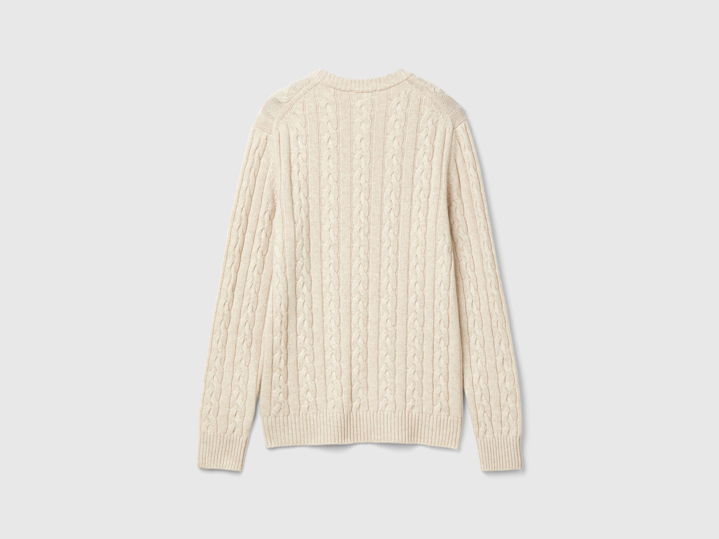 Cable knit sweater in cashmere blend - Creamy White | Benetton Cable knit sweater in cashmere blend - Creamy White | Benetton