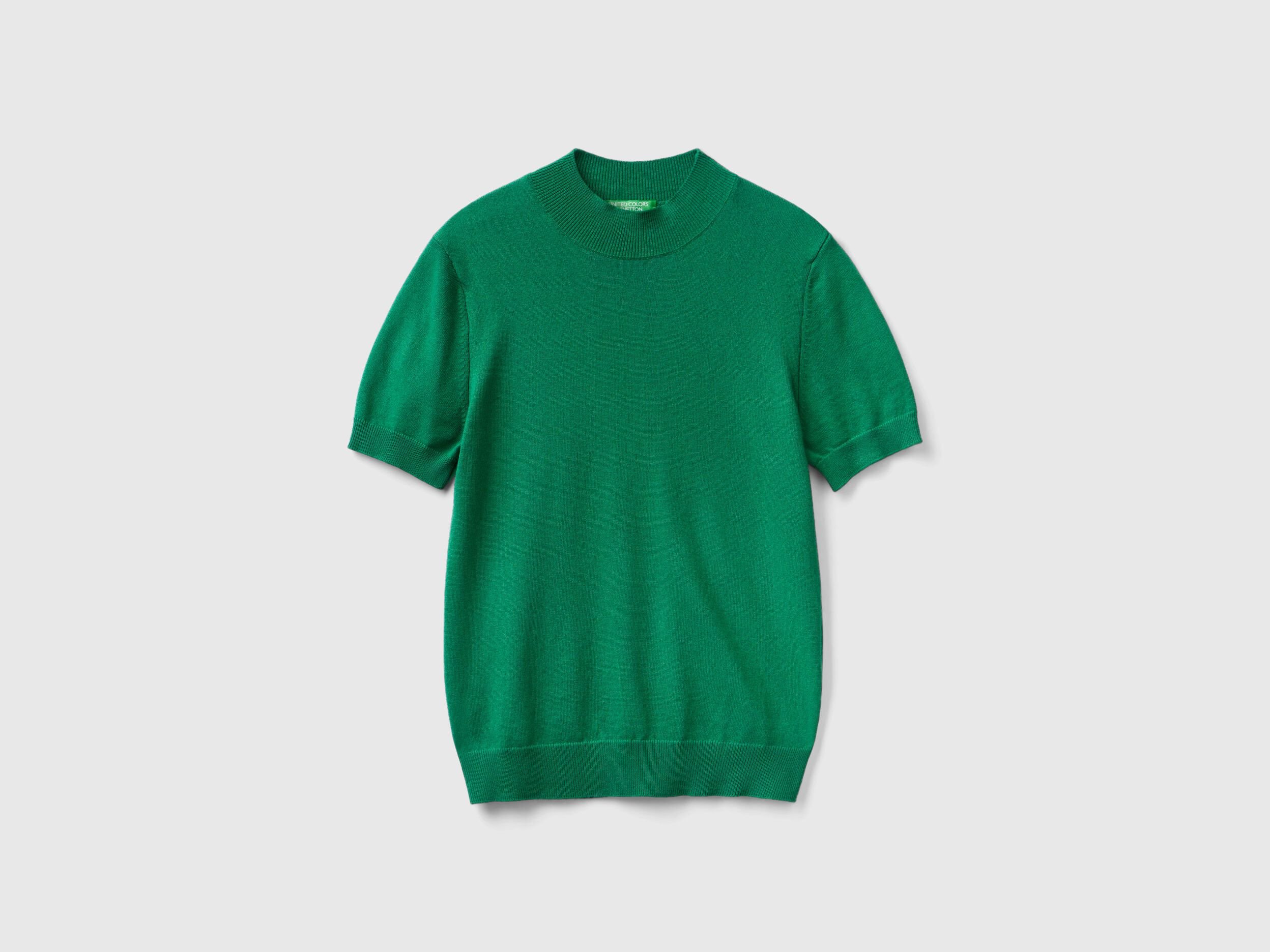 Forest green short sleeve sweater in cashmere blend Green Benetton