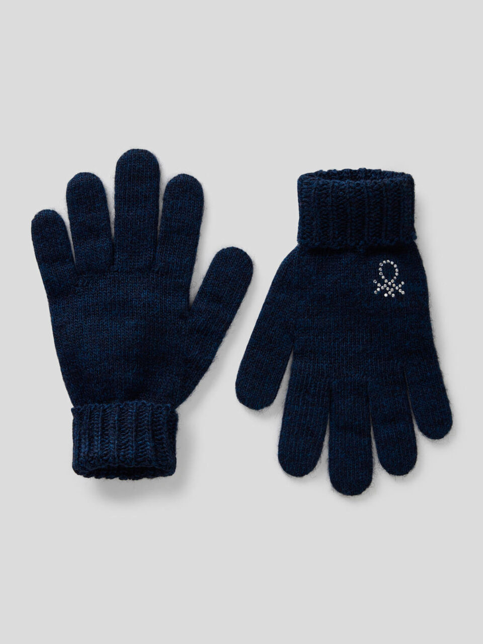 Gloves in wool blend with rhinestone logo image number 1