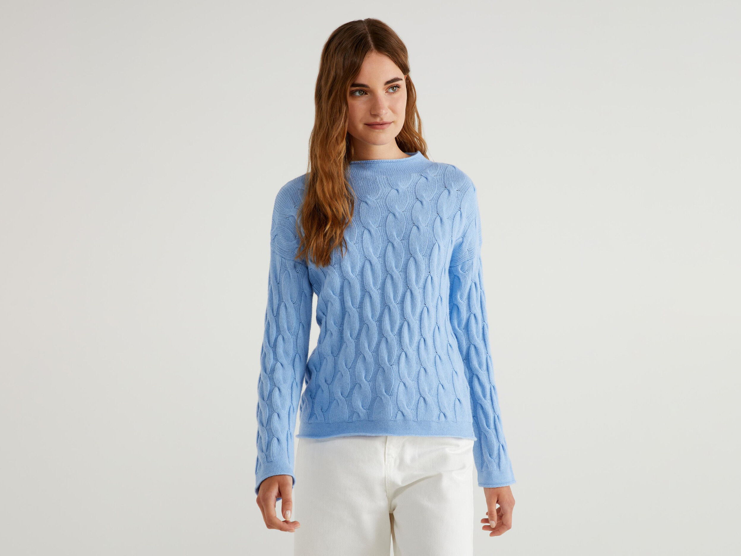 pale blue cable knit jumper