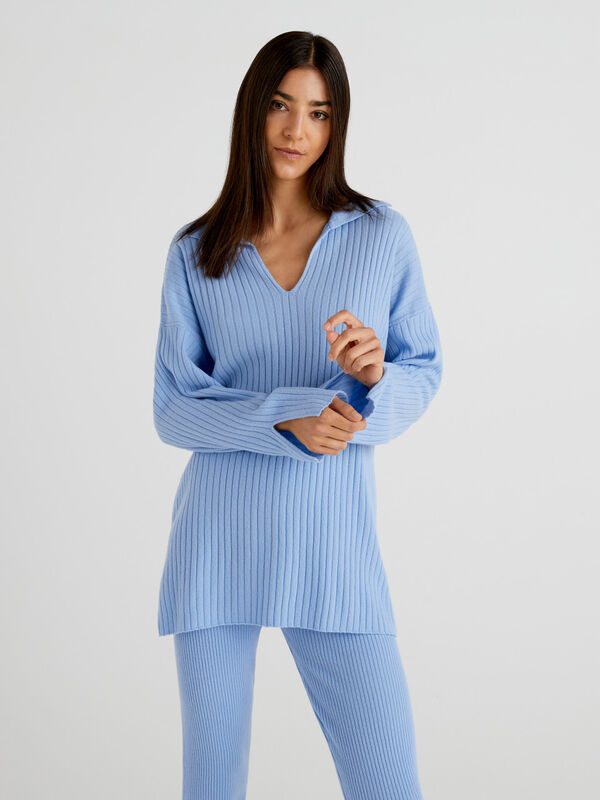 Polo-style ribbed sweater Women