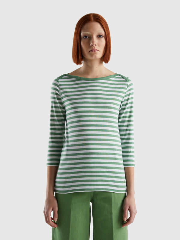 Striped 3/4 sleeve t-shirt in 100% cotton Women