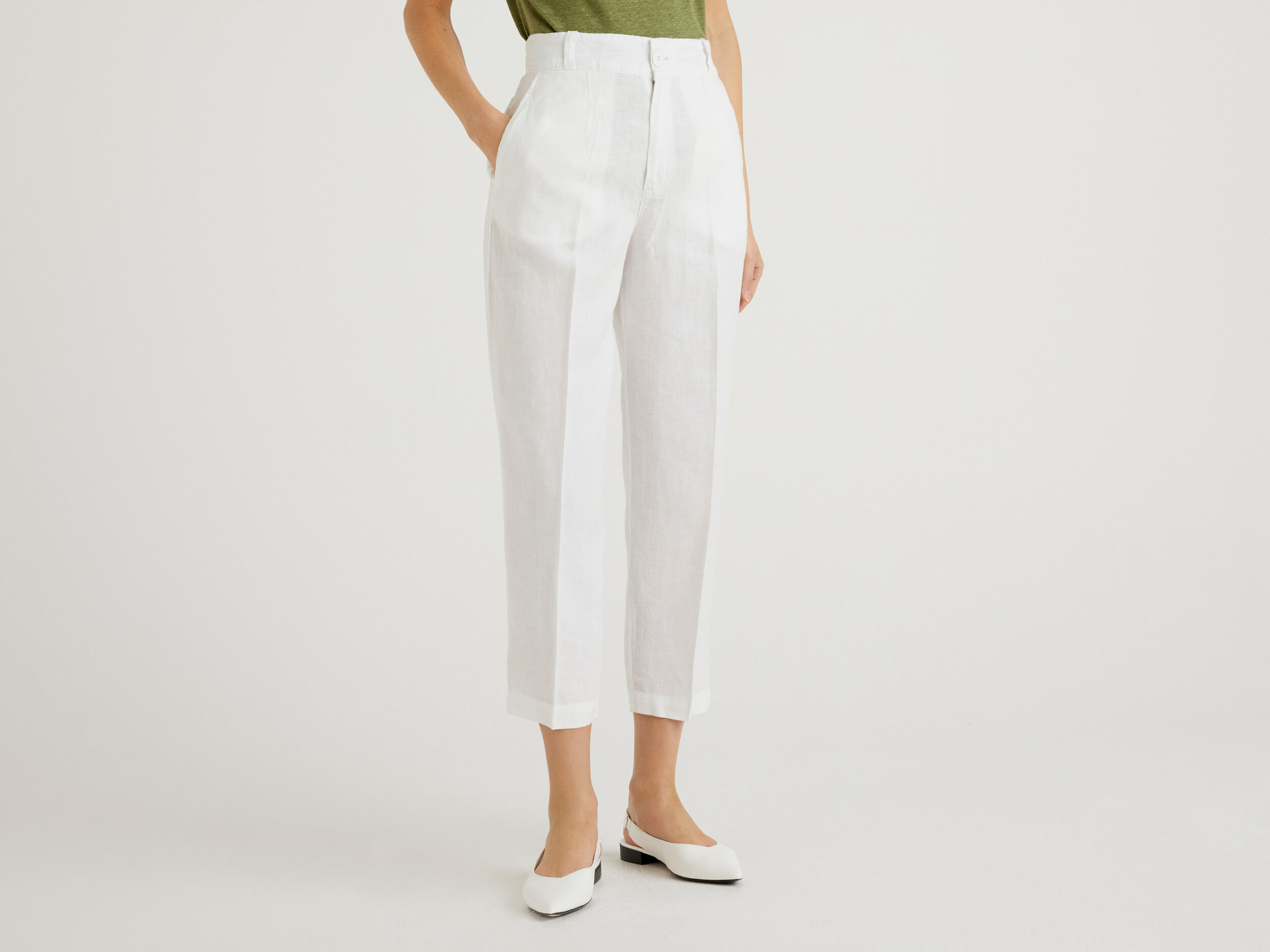 Pants in pure linen White Benetton