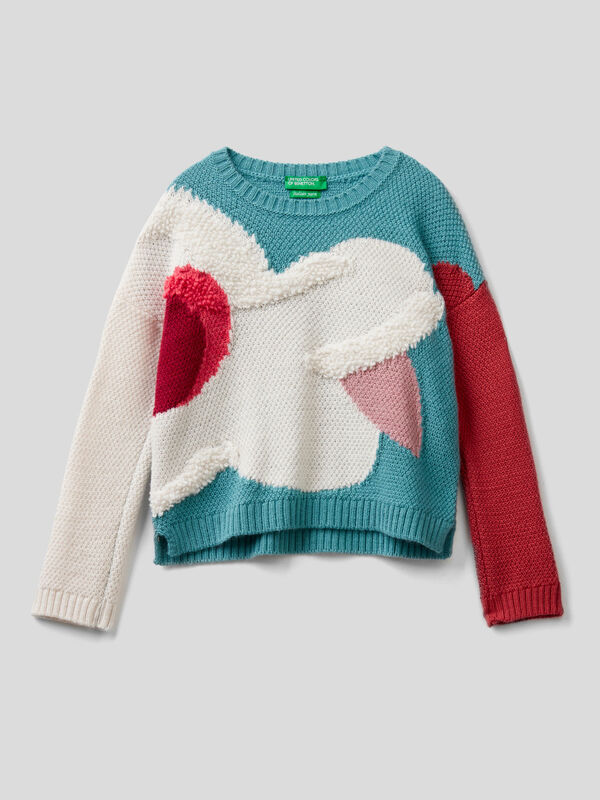 Sweater in wool blend with inlay Junior Girl