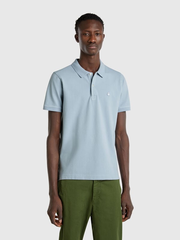 Blue gray slim fit polo Men