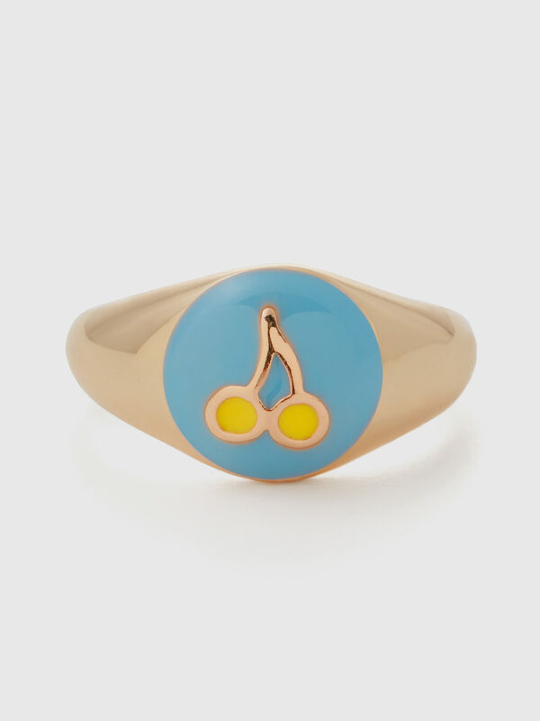 Sky blue ring with cherry motif Women