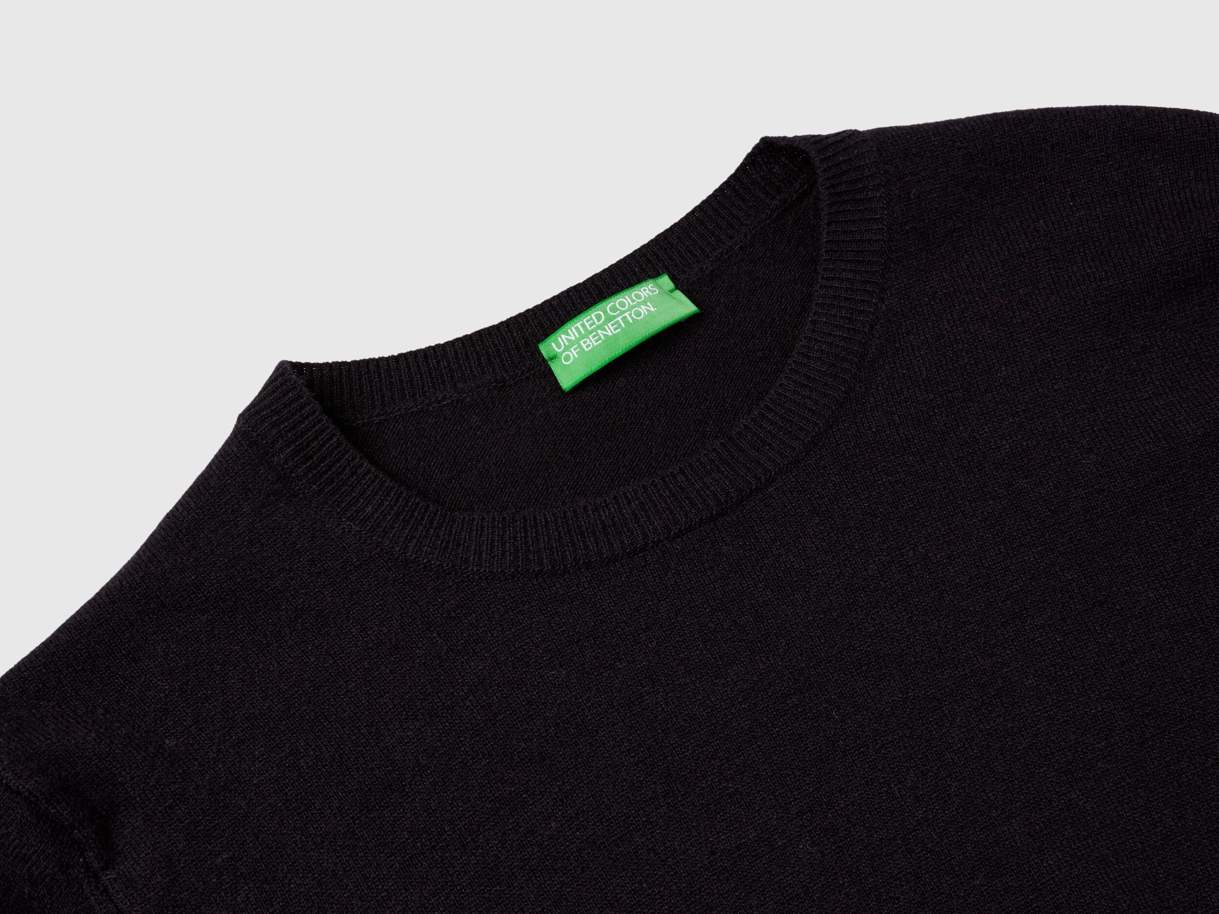 Black crew neck sweater in Merino wool Black Benetton