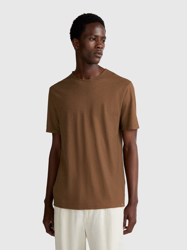 Camiseta marrón de algodón flameado Hombre